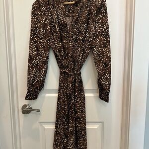 Banana Republic Brown and White Long Sleeve Shirt Dress